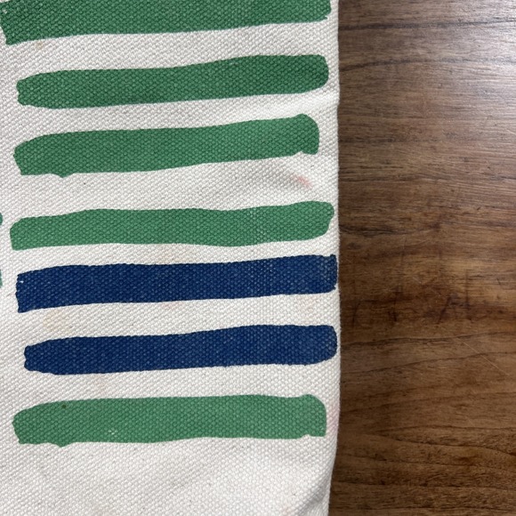 ANTHROPOLOGIE ERIN FLETT CANVAS BAG IVORY Green Blue Leather Double Strap - Picture 11 of 14